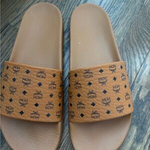 MCM Tan Slide Sandals